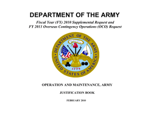 DEPARTMENT OF THE ARMY Fiscal Year (FY) 2010 Supplemental Request and