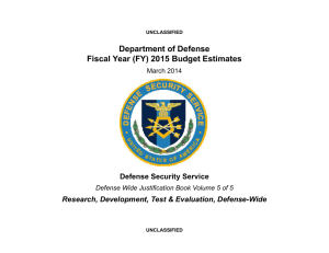 Department of Defense Fiscal Year (FY) 2015 Budget Estimates Defense Security Service