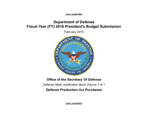 Department of Defense Fiscal Year (FY) 2016 President's Budget Submission