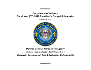 Department of Defense Fiscal Year (FY) 2016 President's Budget Submission