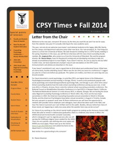 CPSY Times • Fall 2014 Letter from the Chair