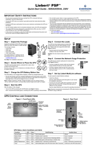 Liebert PSP Quick-Start Guide - 500VA/650VA, 230V I