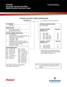 FTA550E XG Jockey Pump Controllers Model Number Selection Guide