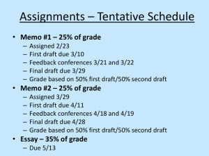 Assignments – Tentative Schedule • Memo #1 – 25% of grade