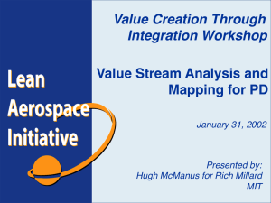 Value Creation Through ! Integration Workshop Value Stream Analysis and Mapping for PD!