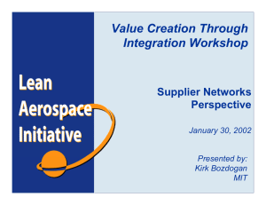 Value Creation Through Integration Workshop  Supplier Networks