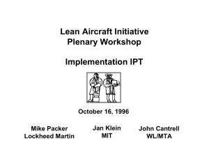 Lean Aircraft Initiative Plenary Workshop Implementation IPT October 16, 1996