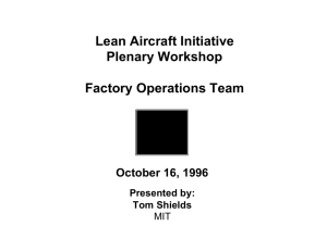 Lean Aircraft Initiative Plenary Workshop Factory Operations Team October 16, 1996