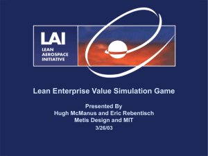 Lean Enterprise Value Simulation Game Presented By Hugh McManus and Eric Rebentisch