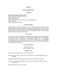 PLSI 157 Environmental Politics Fall 2005 Instructor: Kenneth N. Hansen, Ph.D.