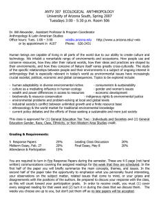 ANTV 307  ECOLOGICAL  ANTHROPOLOGY