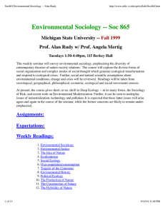 Environmental Sociology -- Soc 865 Michigan State University -- Fall 1999