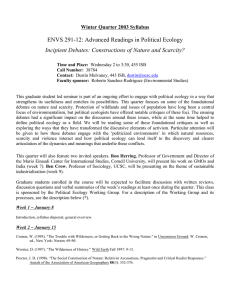 Incipient Debates: Constructions of Nature and Scarcity? Winter Quarter 2003 Syllabus