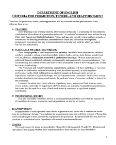 DEPARTMENT OF ENGLISH CRITERIA FOR PROMOTION, TENURE, AND REAPPOINTMENT