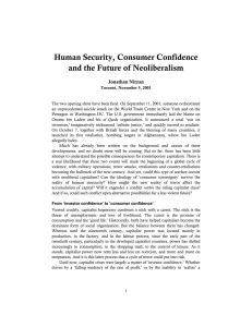 Human Security, Consumer Confidence and the Future of Neoliberalism Jonathan Nitzan