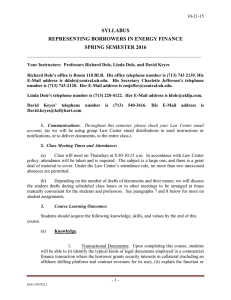 SYLLABUS REPRESENTING BORROWERS IN ENERGY FINANCE SPRING SEMESTER 2016