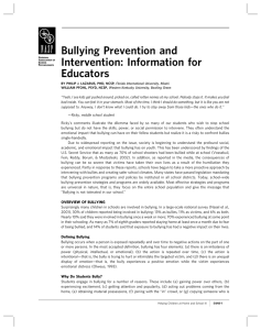 Bullying Prevention and Intervention: Information for Educators