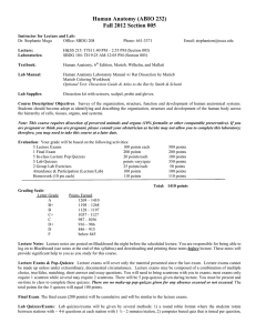 Human Anatomy (ABIO 232) Fall 2012 Section 005