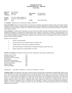 COURSE OUTLINE SENIOR SEMINAR    ABIO 490 FALL 2012