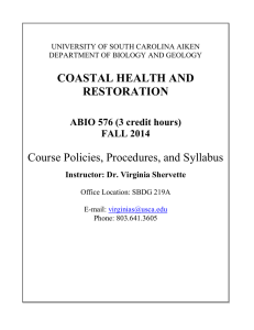 COASTAL HEALTH AND RESTORATION Course Policies, Procedures, and Syllabus