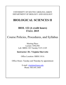 BIOLOGICAL SCIENCES II Course Policies, Procedures, and Syllabus