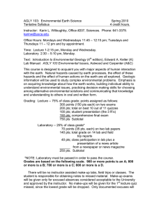 AGLY 103:  Environmental Earth Science     ... Tentative Syllabus         ...