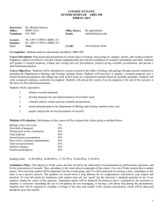 COURSE OUTLINE SENIOR SEMINAR    ABIO 490 SPRING 2012