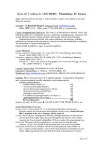 ABIO 250.001 – Microbiology, Dr. Burgess  Note: