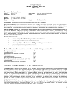 COURSE OUTLINE SENIOR SEMINAR    ABIO 490 SPRING 2013