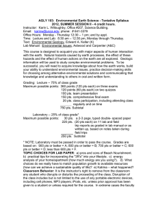 AGLY 103:  Environmental Earth Science - Tentative Syllabus Email: