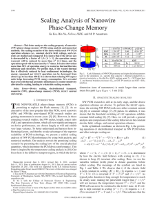 Scaling Analysis of Nanowire Phase-Change Memory Fellow, IEEE