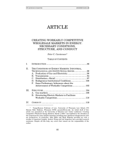 ARTICLE CREATING WORKABLY COMPETITIVE WHOLESALE MARKETS IN ENERGY: NECESSARY CONDITIONS,