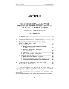 ARTICLE THE ENVIRONMENTAL IMPACTS OF ELECTRICITY RESTRUCTURING: LOOKING BACK AND LOOKING FORWARD