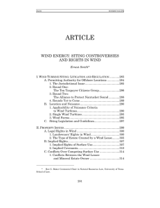 ARTICLE WIND ENERGY: SITING CONTROVERSIES AND RIGHTS IN WIND