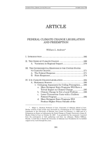ARTICLE FEDERAL CLIMATE CHANGE LEGISLATION AND PREEMPTION