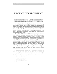 RECENT DEVELOPMENT RISING CROP PRICES AND THE EFFECT ON