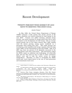 Recent Development  TWENTY PERCENT WIND ENERGY BY 2030: