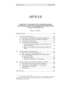 ARTICLE  TESTING COOPERATIVE FEDERALISM: WATER QUALITY STANDARDS UNDER THE