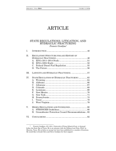 ARTICLE  STATE REGULATIONS, LITIGATION, AND HYDRAULIC FRACTURING