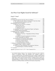 Are Prior User Rights Good for Software? Greg R. Vetter*
