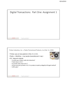 Digital Transactions:  Part One: Assignment 1