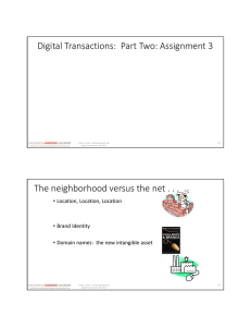 Digital Transactions:  Part Two: Assignment 3 The neighborhood versus the net . . . • Location, Location, Location • Brand Identity
