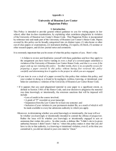 University of Houston Law Center Plagiarism Policy