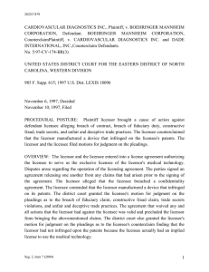 CARDIOVASCULAR DIAGNOSTICS INC., Plaintiff, v. BOEHRINGER MANNHEIM CORPORATION, Defendant. BOEHRINGER