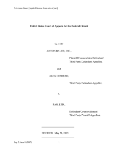 02-1487 ANTON/BAUER, INC., Plaintiff/Counterclaim Defendant/
