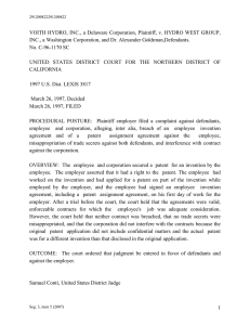 VOITH HYDRO, INC., a Delaware Corporation, Plaintiff, v. HYDRO ... INC., a Washington Corporation, and Dr. Alexander Gokhman,Defendants.