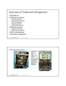 Overview of Trademark Infringement • Actionable use • Likelihood of confusion