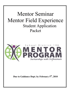Mentor Seminar Mentor Field Experience Student Application