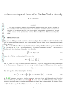 A discrete analogue of the modified Novikov-Veselov hierarchy D.V.Zakharov