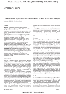 Primary care Corticosteroid injections for osteoarthritis of the knee: meta-analysis Abstract